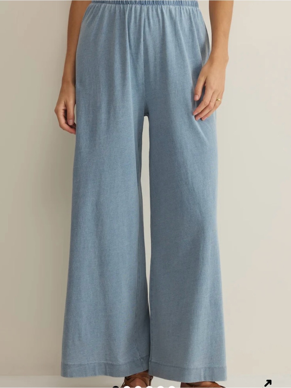 Small grey blue Wide-Leg Linen Blend Pants with pocket